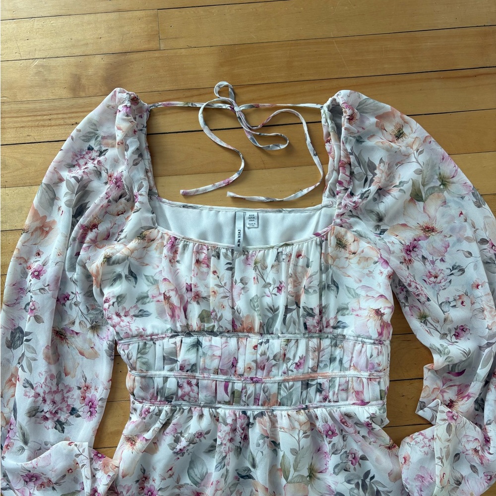 Ever New Floral Puff Sleeve Tie-Back Blouse in White, Pink, Green